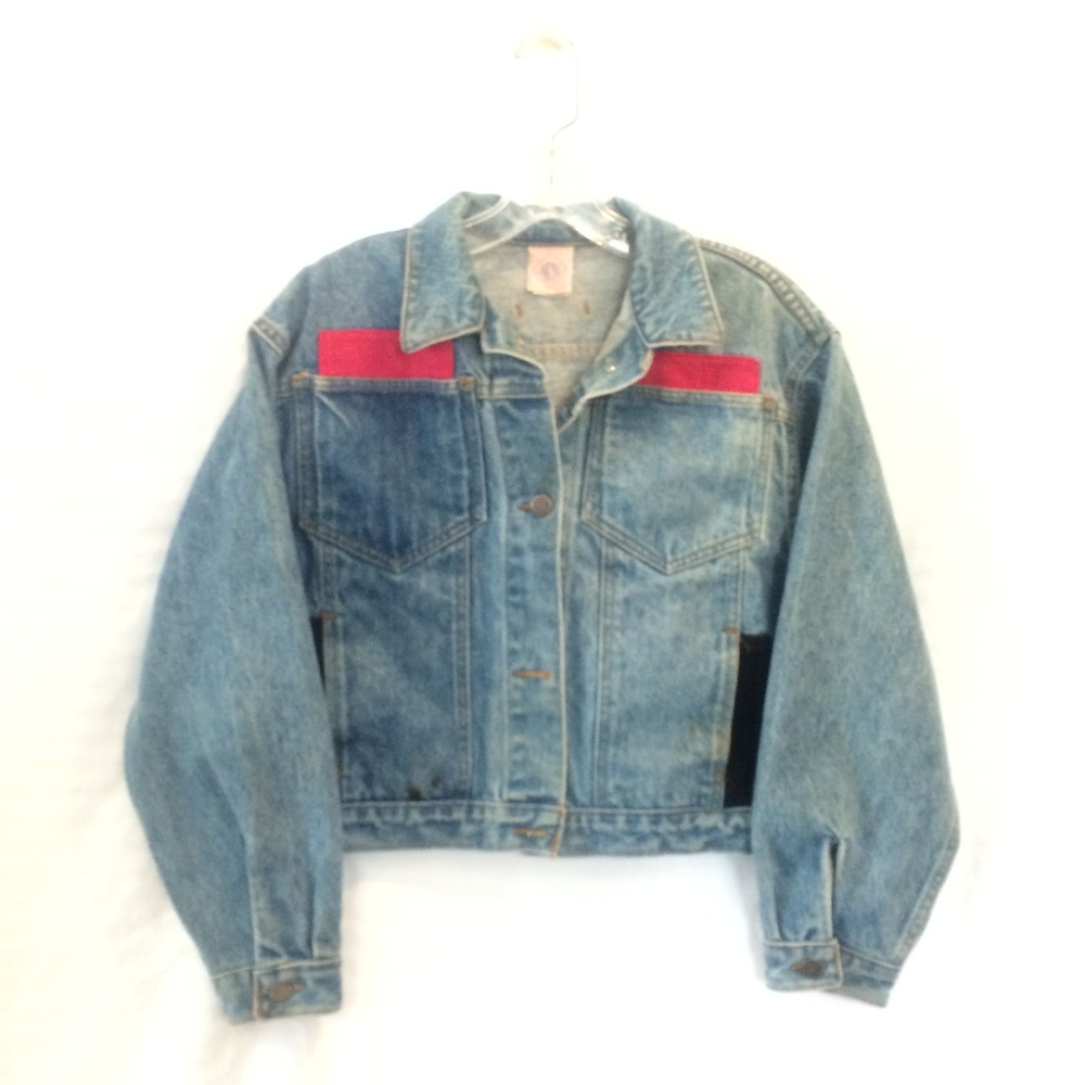 Girls Denim Jeans Jacket Sz L Pink Label Vintage